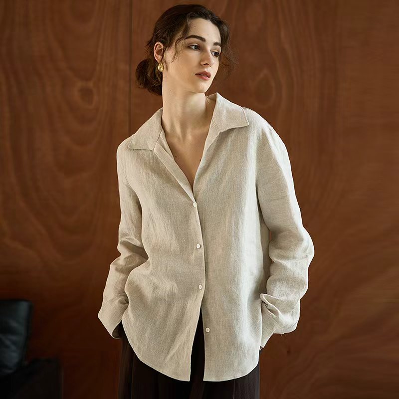 Office High Tech - 100% Linen Long-Sleeve Women's Shirt High-Quality