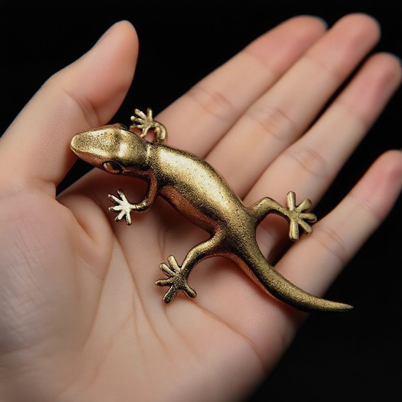 Office Desk Tech Accessories - Handmade Bronze Retro Gecko Lizard Chameleon