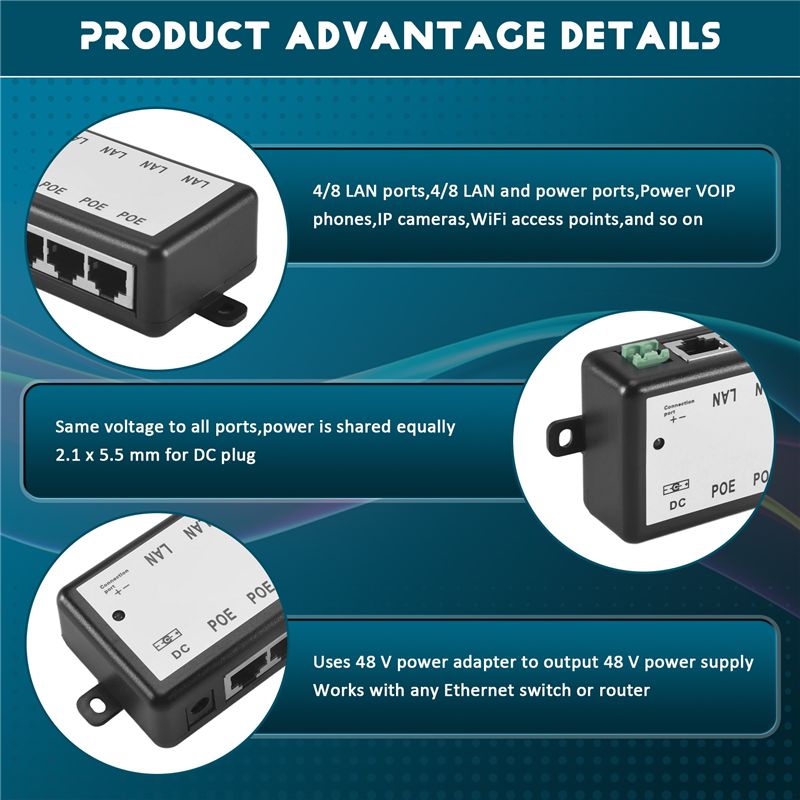PHILE-8 Ports Poe Injector Poe - огляд і ціна Power Over Ethernet